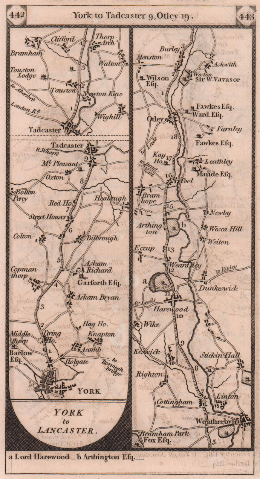 York-Tadcaster-Wetherby-Harewood-Otley-Burley road strip map PATERSON 1803